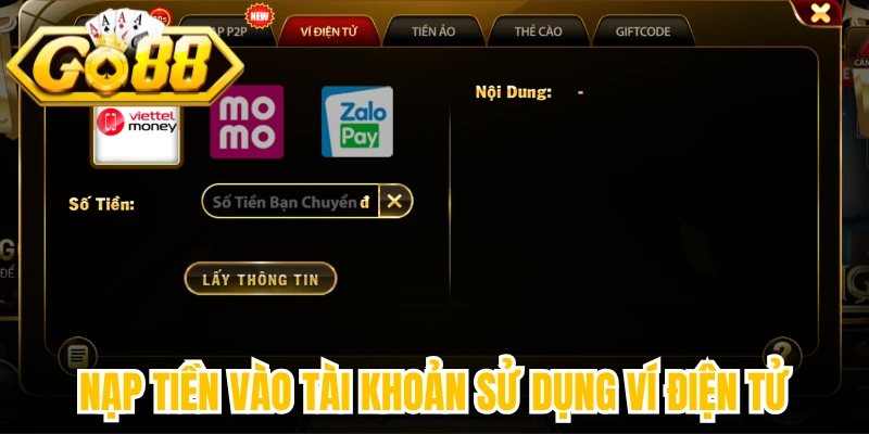 Nạp tiền vào tài khoản sử dụng ví điện tử