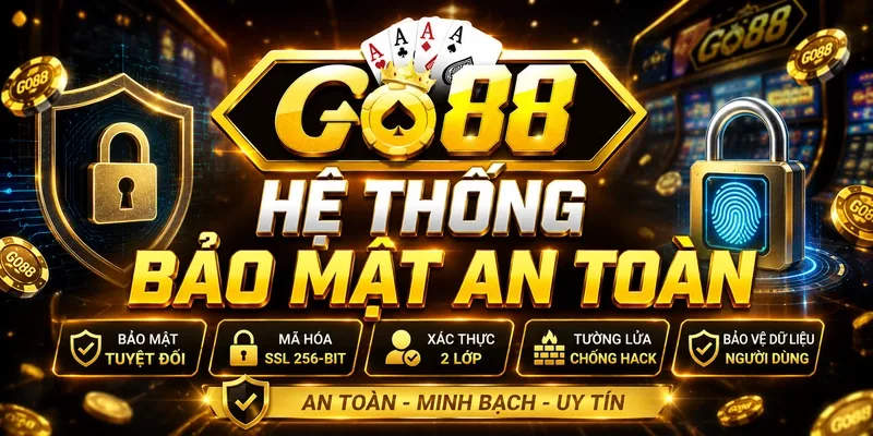 Hệ thống bảo mật an toàn Go88 — mã hóa SSL 256-bit, xác thực 2 lớp, tường lửa chống hack